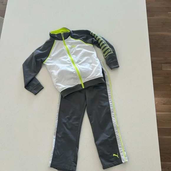 Puma kids tracksuit. Gray, white and neon yellow. 4T - Picture 1 of 7